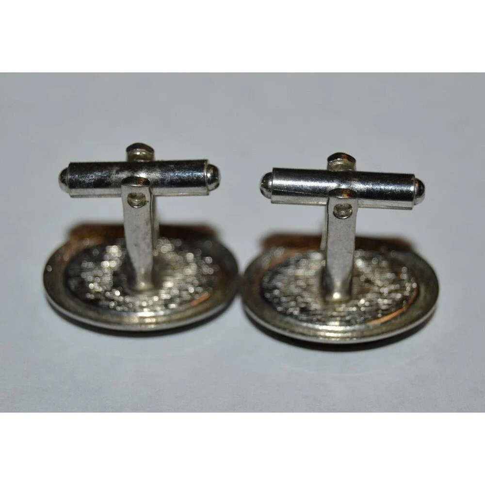 Vintage Oval Black Reflective Classic Men's Cuff Links Rare Art Deco